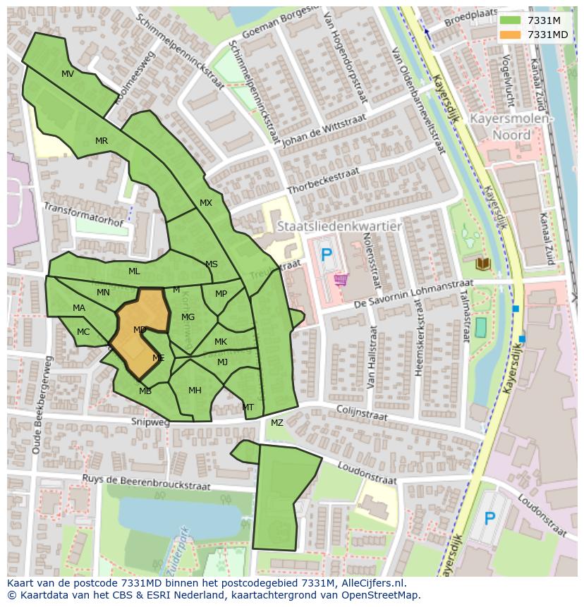 Afbeelding van het postcodegebied 7331 MD op de kaart.