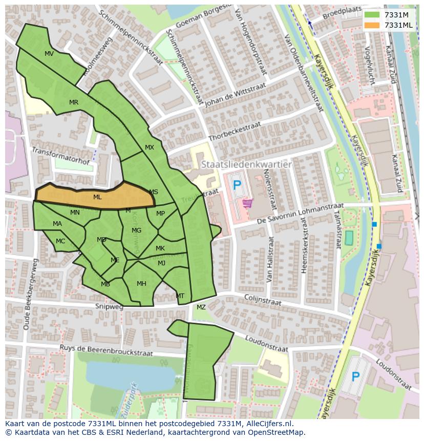 Afbeelding van het postcodegebied 7331 ML op de kaart.