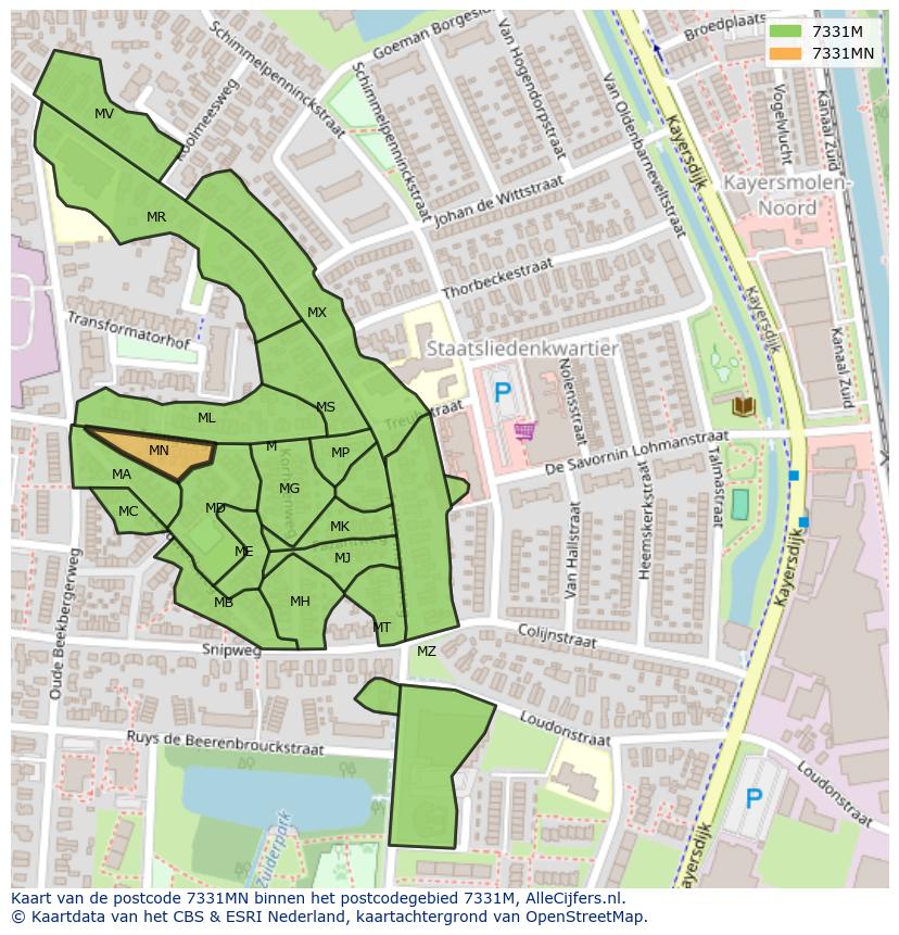 Afbeelding van het postcodegebied 7331 MN op de kaart.