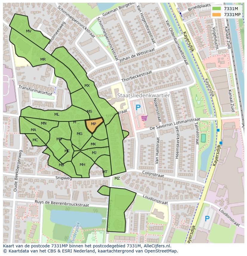 Afbeelding van het postcodegebied 7331 MP op de kaart.