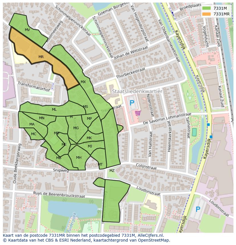 Afbeelding van het postcodegebied 7331 MR op de kaart.