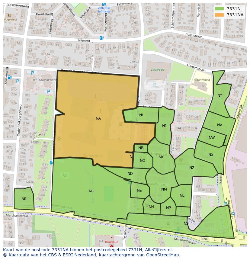 Afbeelding van het postcodegebied 7331 NA op de kaart.