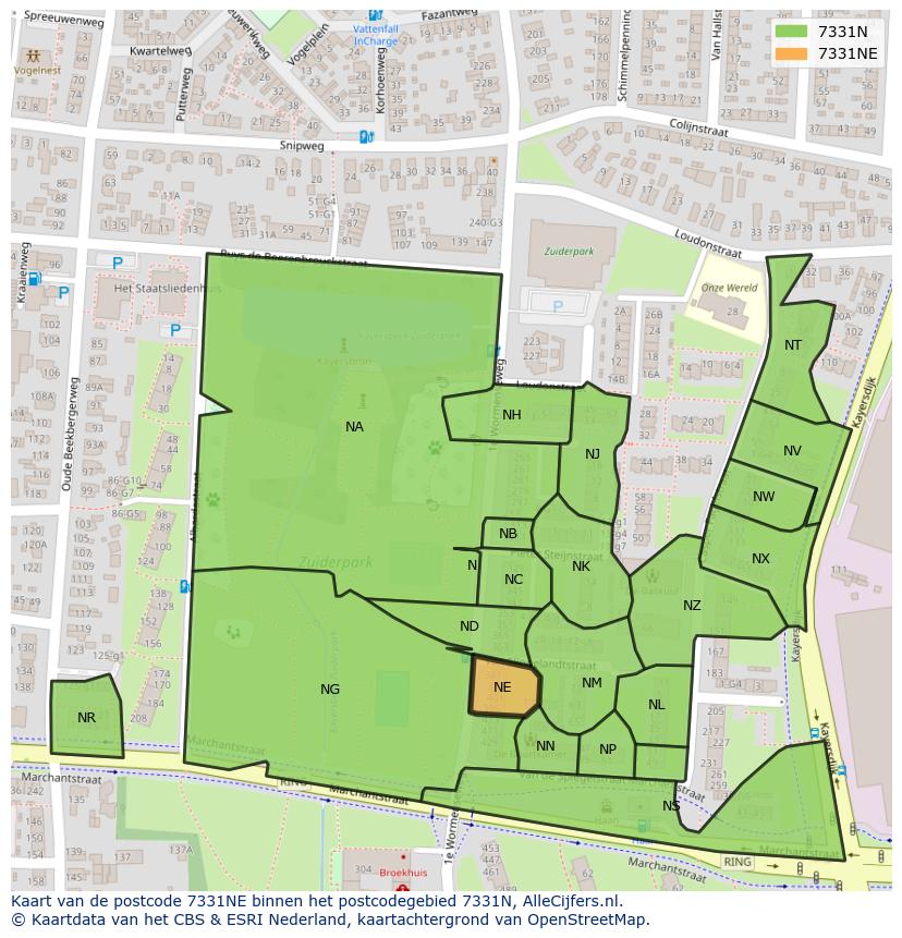 Afbeelding van het postcodegebied 7331 NE op de kaart.