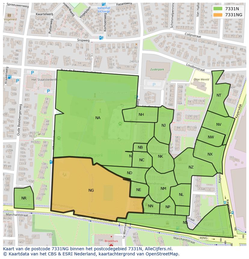 Afbeelding van het postcodegebied 7331 NG op de kaart.