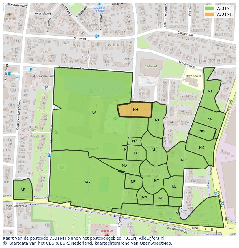 Afbeelding van het postcodegebied 7331 NH op de kaart.