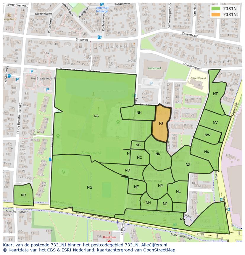 Afbeelding van het postcodegebied 7331 NJ op de kaart.