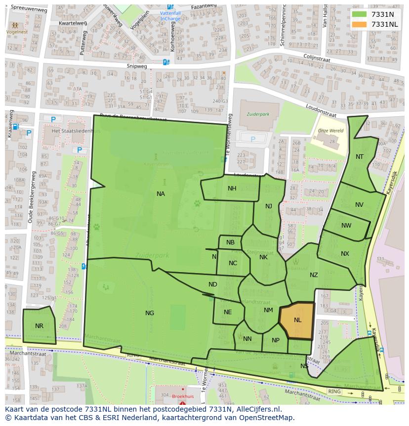 Afbeelding van het postcodegebied 7331 NL op de kaart.