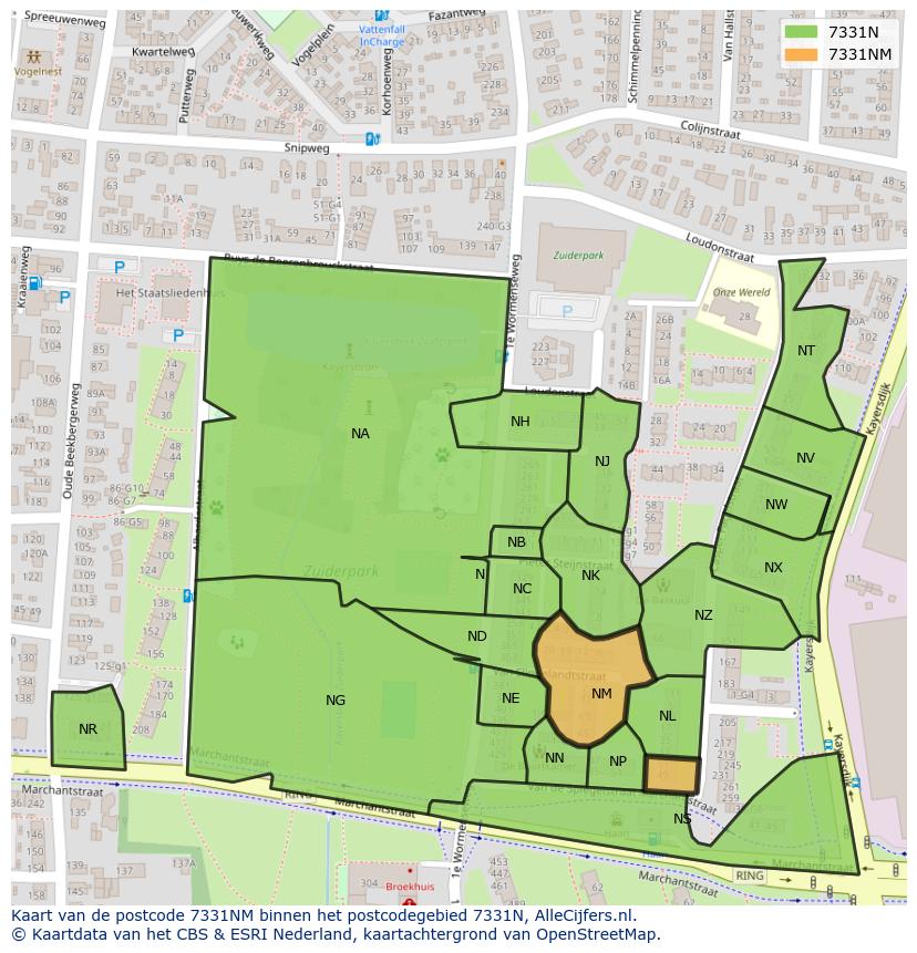 Afbeelding van het postcodegebied 7331 NM op de kaart.
