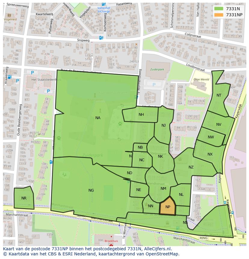 Afbeelding van het postcodegebied 7331 NP op de kaart.