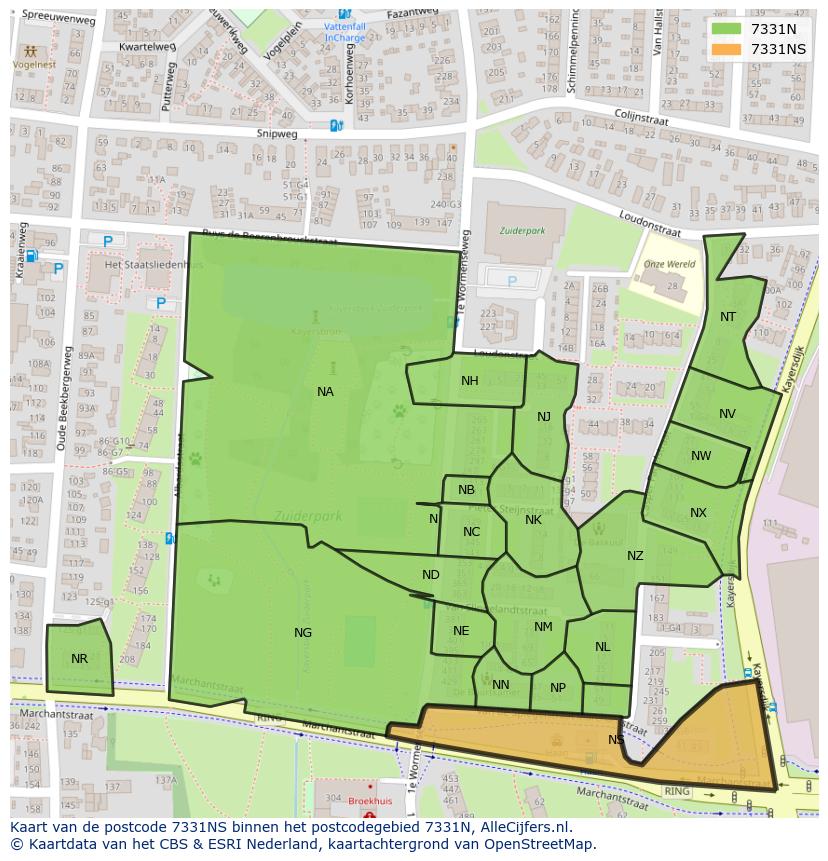 Afbeelding van het postcodegebied 7331 NS op de kaart.