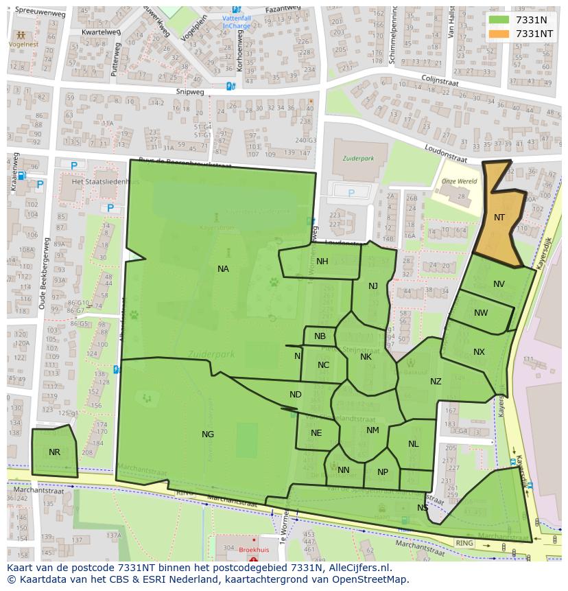 Afbeelding van het postcodegebied 7331 NT op de kaart.