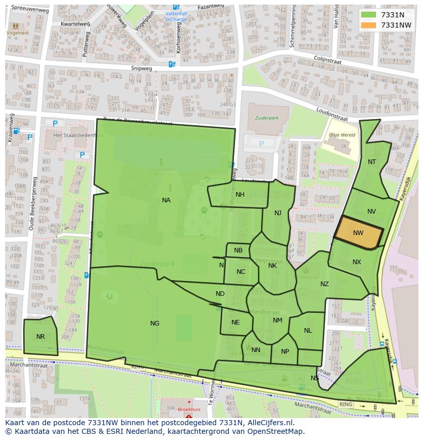 Afbeelding van het postcodegebied 7331 NW op de kaart.