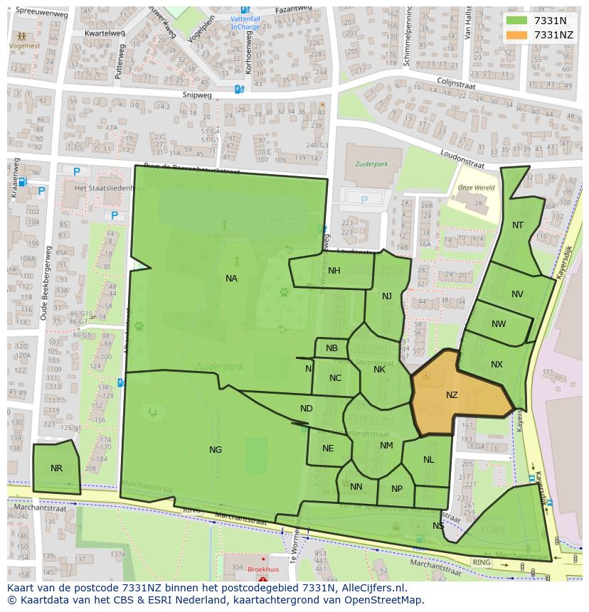 Afbeelding van het postcodegebied 7331 NZ op de kaart.