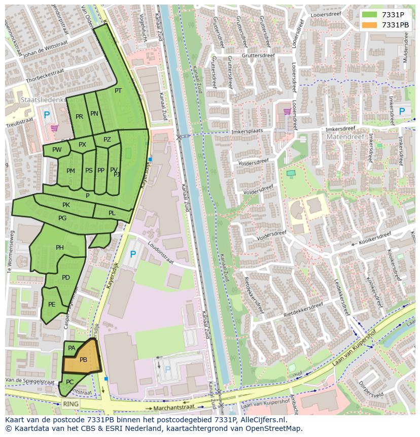 Afbeelding van het postcodegebied 7331 PB op de kaart.