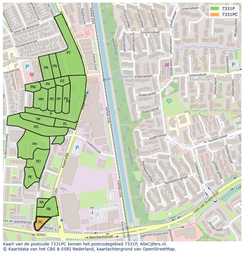 Afbeelding van het postcodegebied 7331 PC op de kaart.