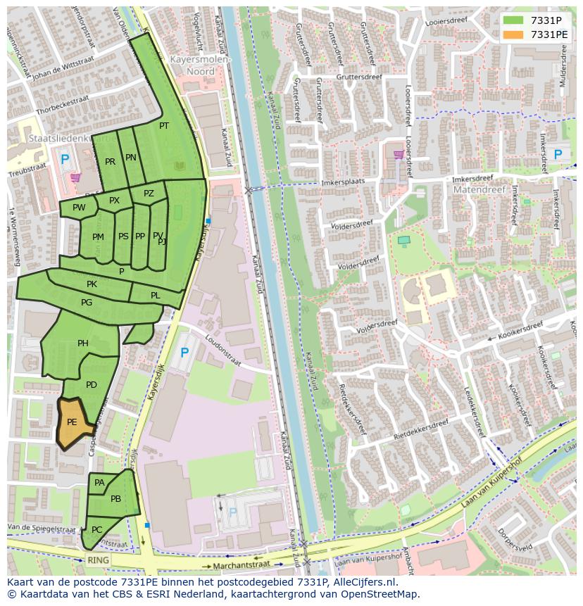 Afbeelding van het postcodegebied 7331 PE op de kaart.