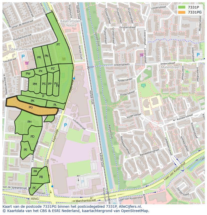 Afbeelding van het postcodegebied 7331 PG op de kaart.