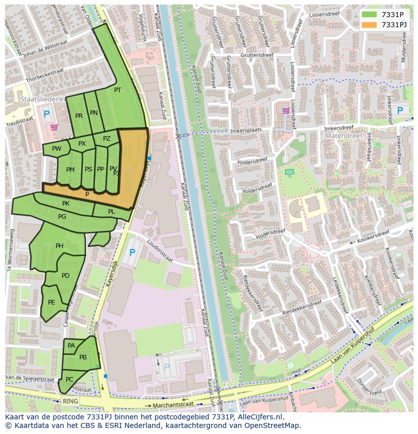 Afbeelding van het postcodegebied 7331 PJ op de kaart.