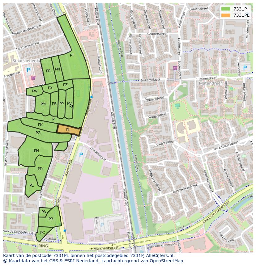 Afbeelding van het postcodegebied 7331 PL op de kaart.