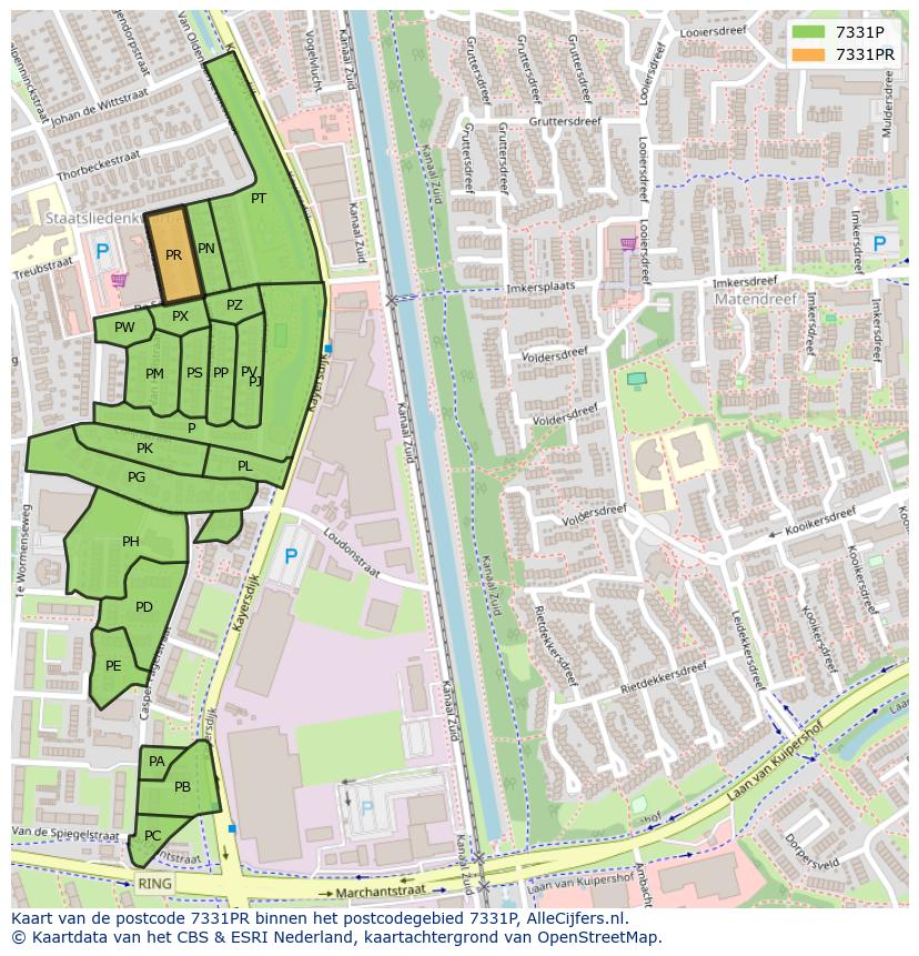 Afbeelding van het postcodegebied 7331 PR op de kaart.