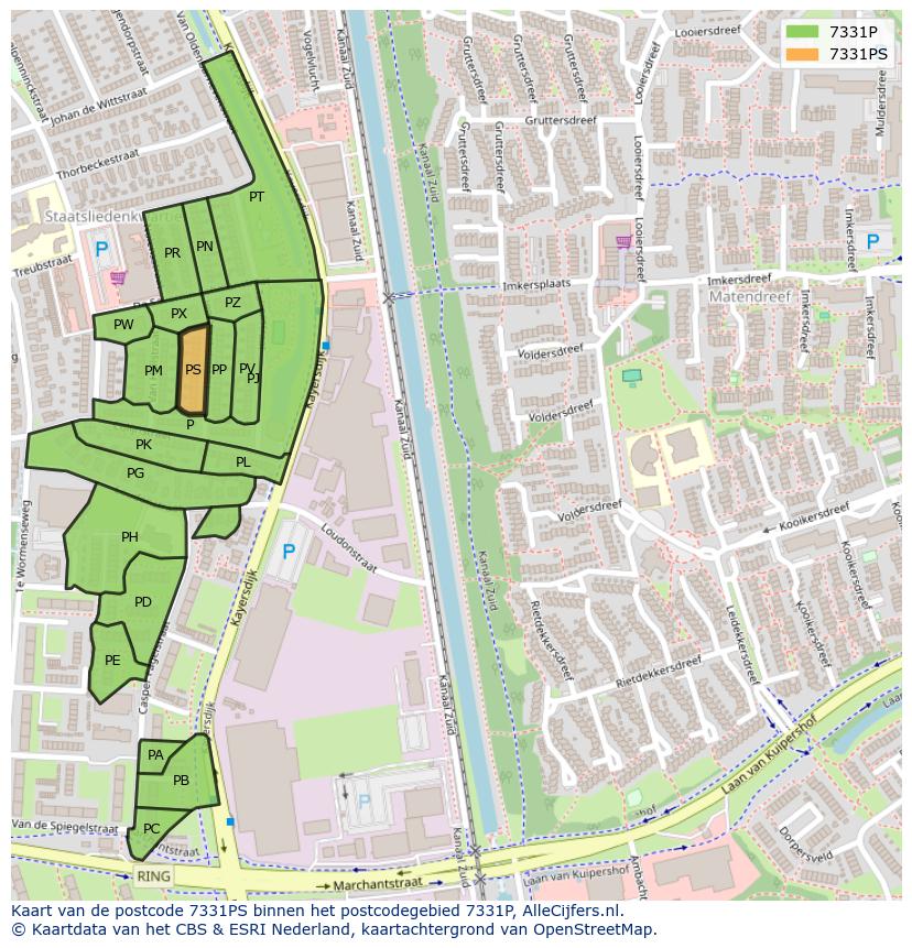 Afbeelding van het postcodegebied 7331 PS op de kaart.