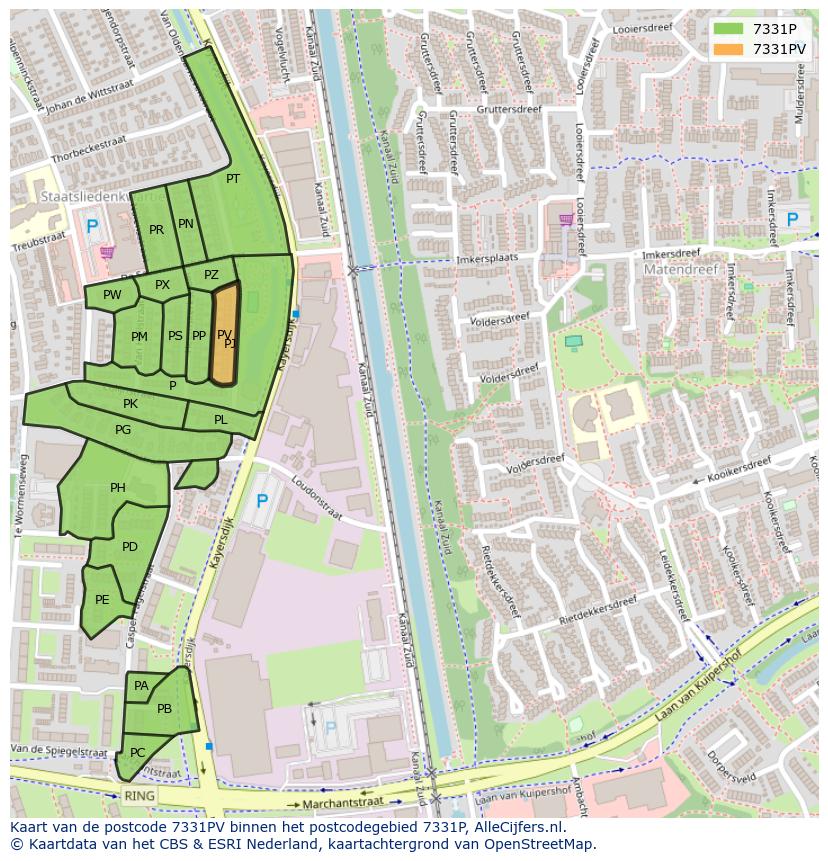 Afbeelding van het postcodegebied 7331 PV op de kaart.