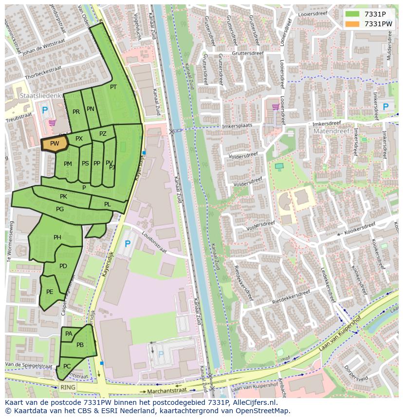 Afbeelding van het postcodegebied 7331 PW op de kaart.