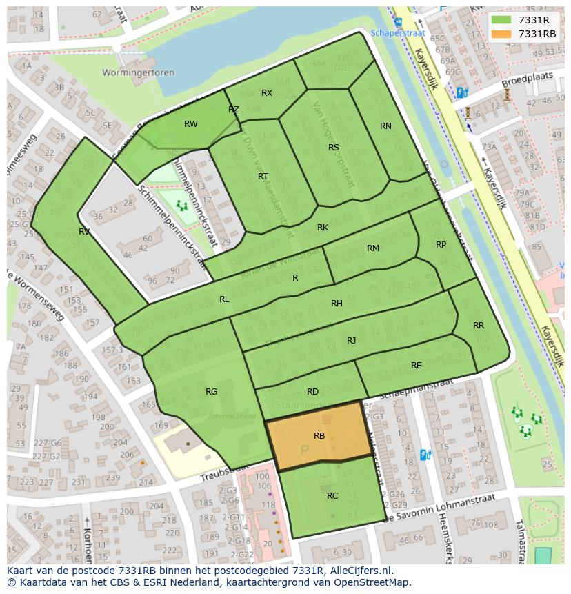 Afbeelding van het postcodegebied 7331 RB op de kaart.