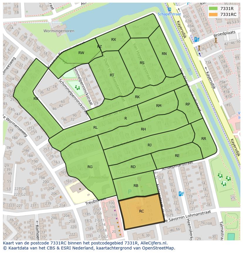 Afbeelding van het postcodegebied 7331 RC op de kaart.