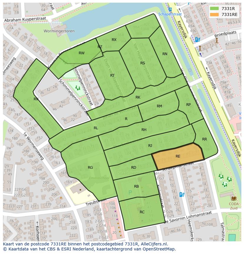 Afbeelding van het postcodegebied 7331 RE op de kaart.
