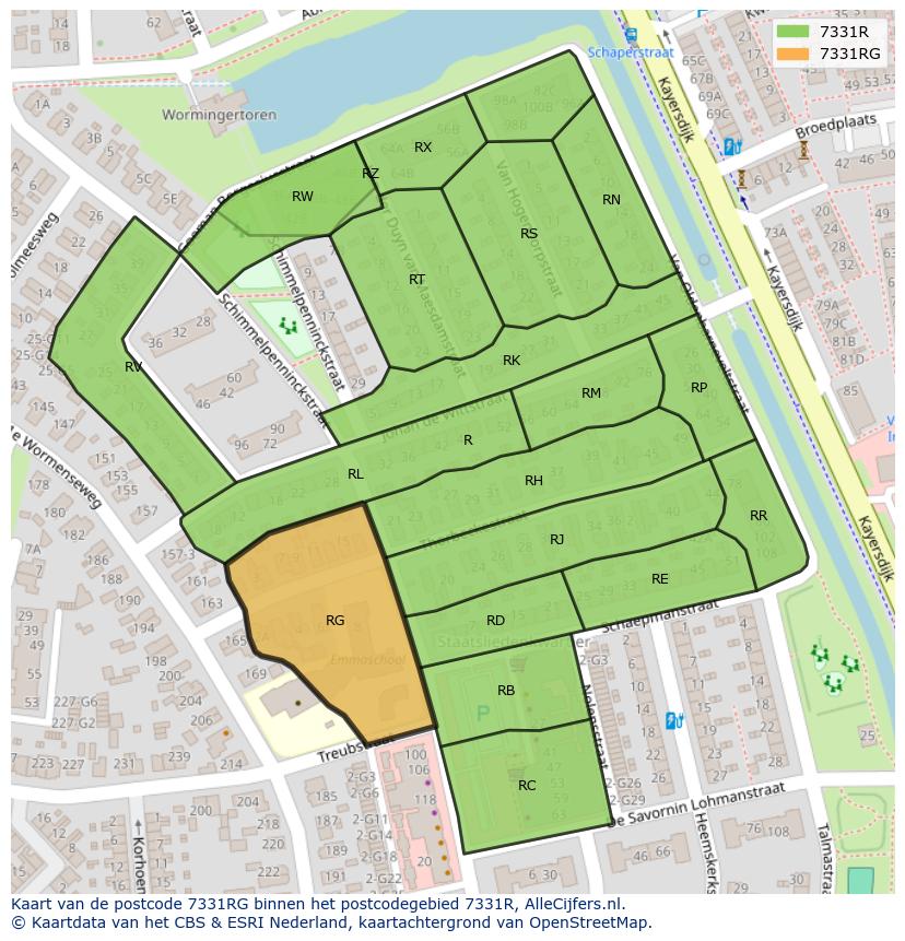 Afbeelding van het postcodegebied 7331 RG op de kaart.