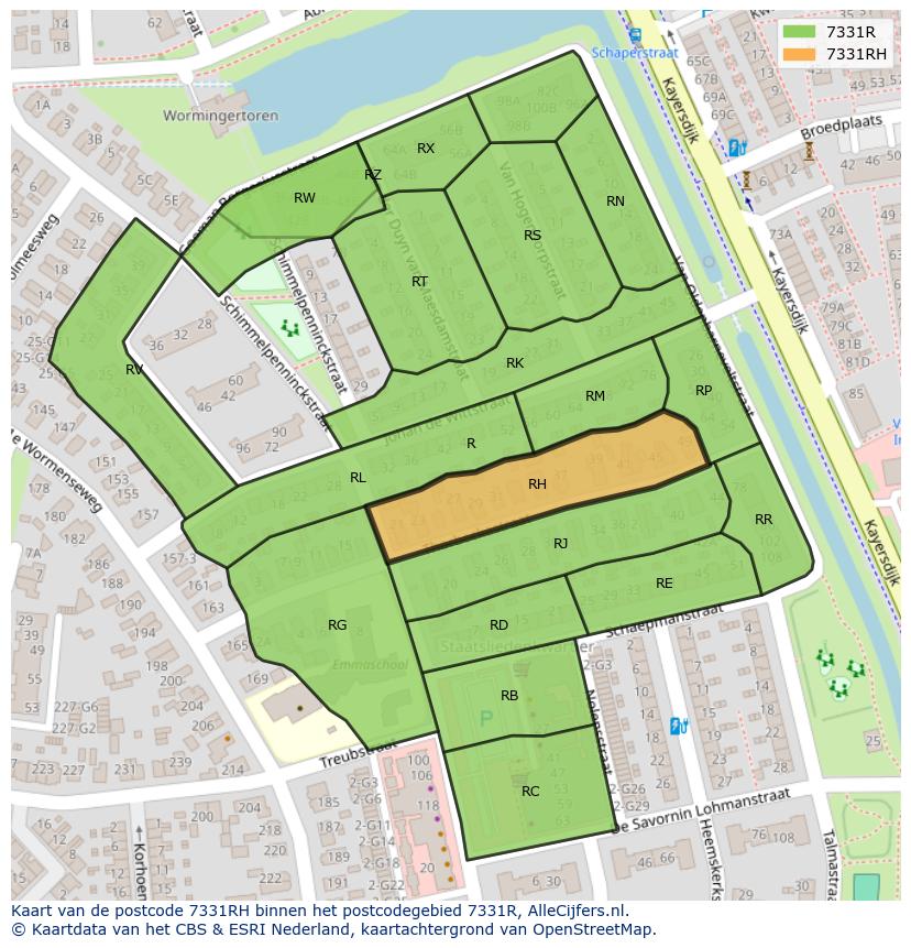 Afbeelding van het postcodegebied 7331 RH op de kaart.