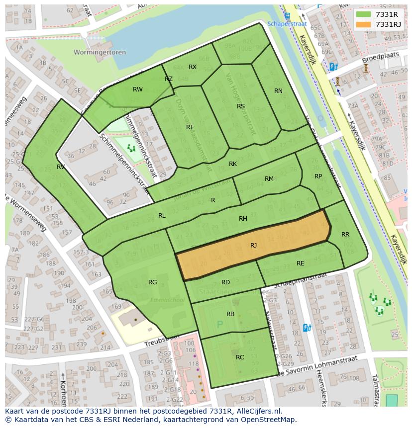 Afbeelding van het postcodegebied 7331 RJ op de kaart.