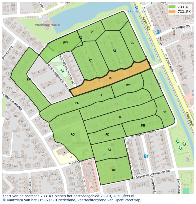 Afbeelding van het postcodegebied 7331 RK op de kaart.