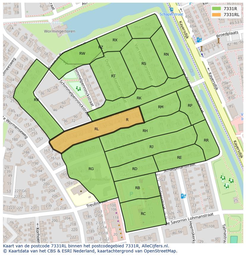 Afbeelding van het postcodegebied 7331 RL op de kaart.