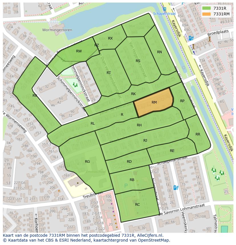 Afbeelding van het postcodegebied 7331 RM op de kaart.