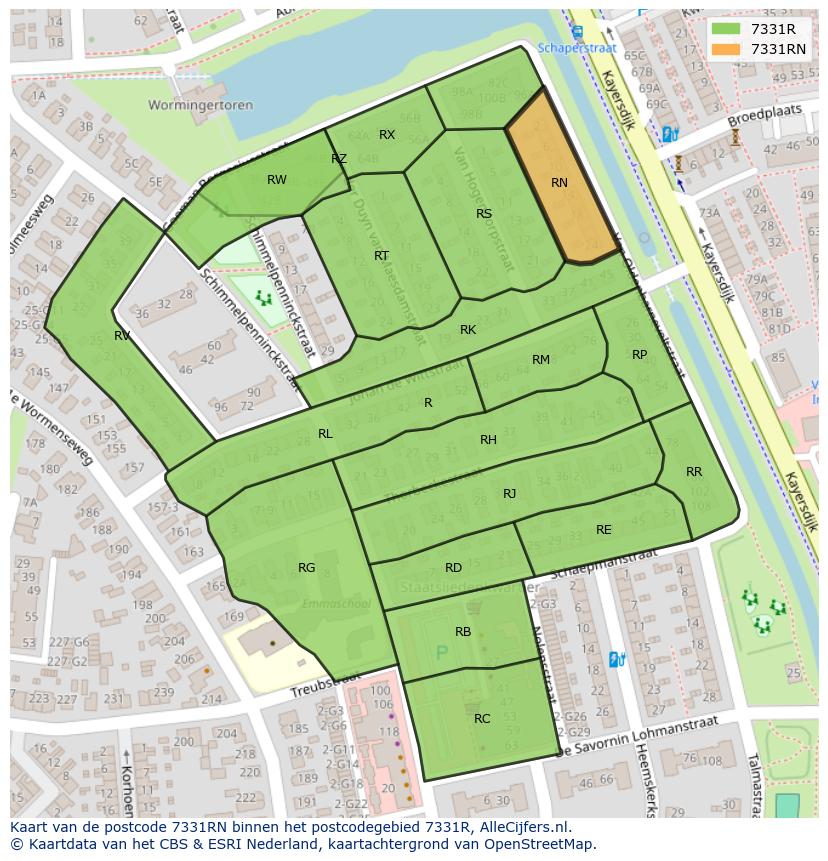 Afbeelding van het postcodegebied 7331 RN op de kaart.