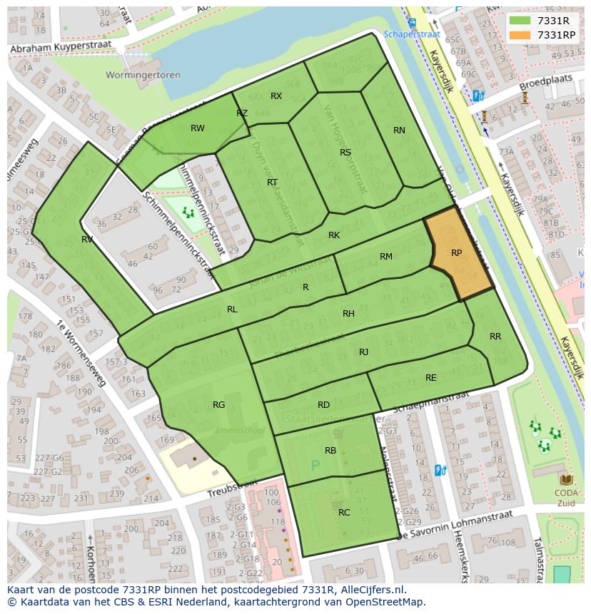 Afbeelding van het postcodegebied 7331 RP op de kaart.