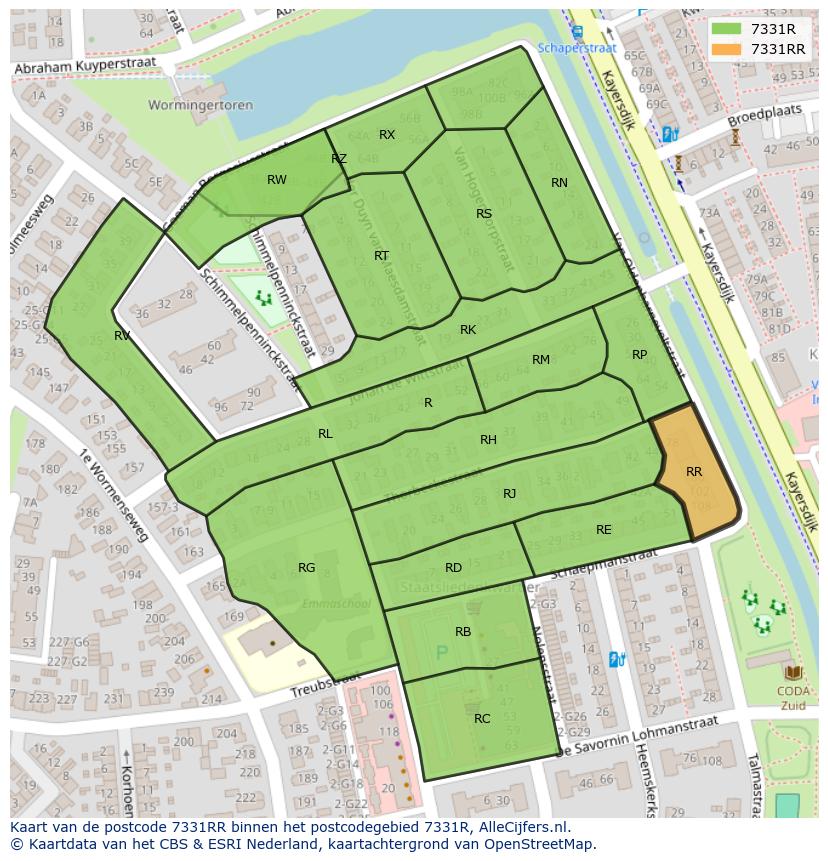 Afbeelding van het postcodegebied 7331 RR op de kaart.