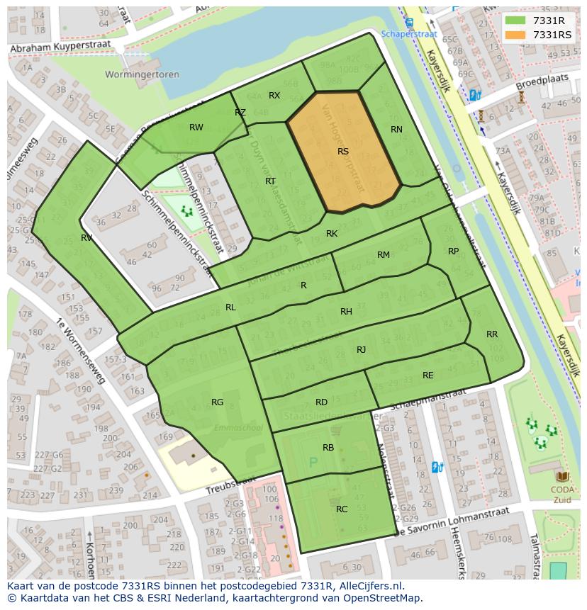Afbeelding van het postcodegebied 7331 RS op de kaart.
