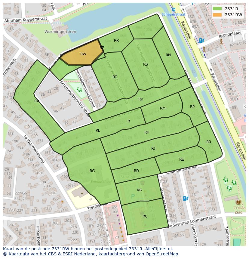 Afbeelding van het postcodegebied 7331 RW op de kaart.