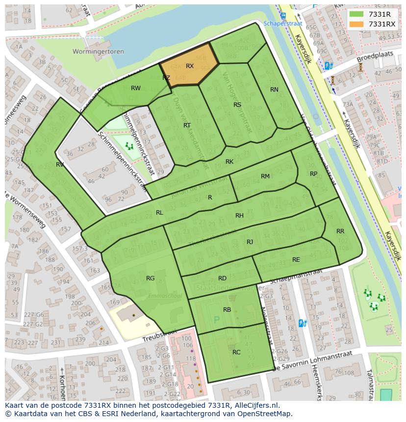 Afbeelding van het postcodegebied 7331 RX op de kaart.