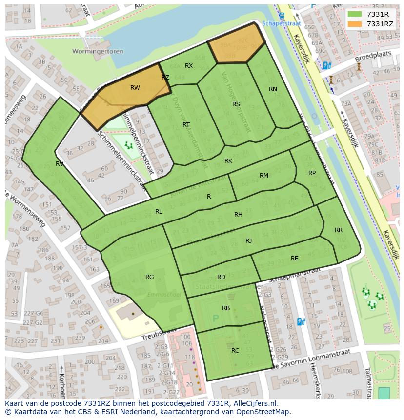 Afbeelding van het postcodegebied 7331 RZ op de kaart.