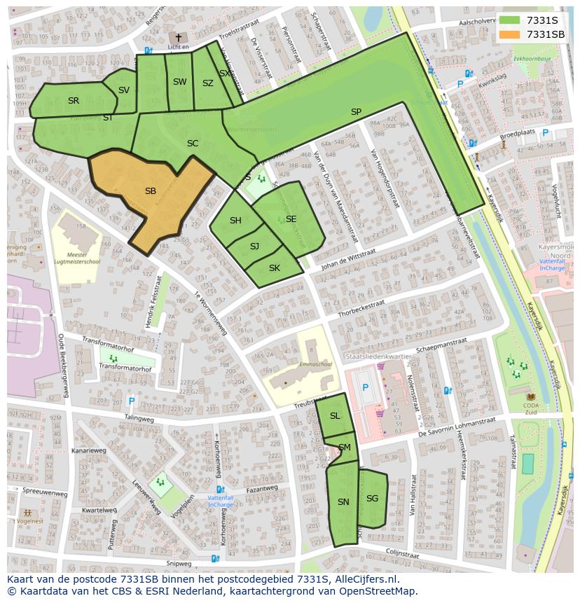 Afbeelding van het postcodegebied 7331 SB op de kaart.