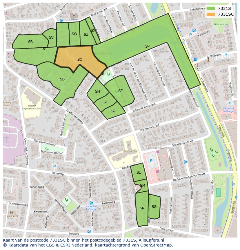 Afbeelding van het postcodegebied 7331 SC op de kaart.