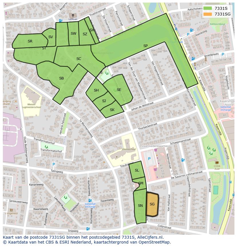 Afbeelding van het postcodegebied 7331 SG op de kaart.