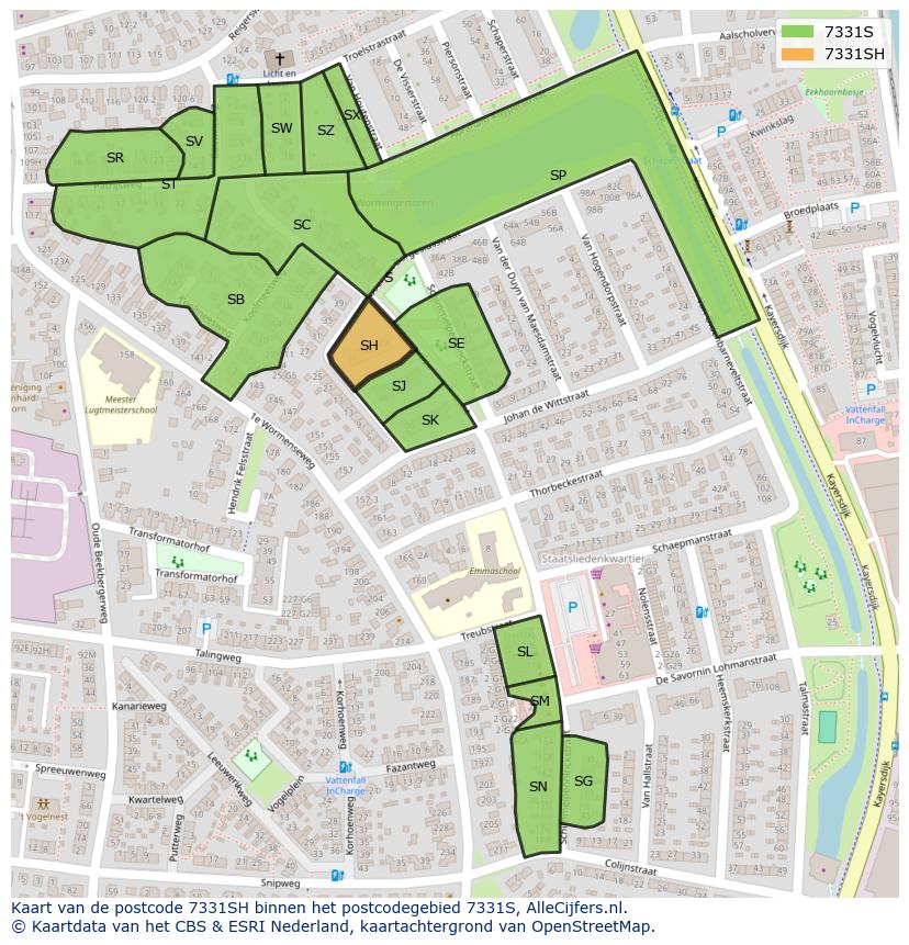 Afbeelding van het postcodegebied 7331 SH op de kaart.