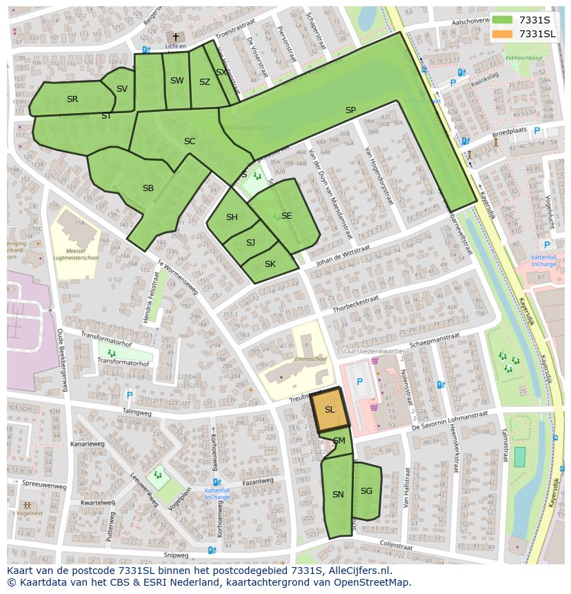 Afbeelding van het postcodegebied 7331 SL op de kaart.