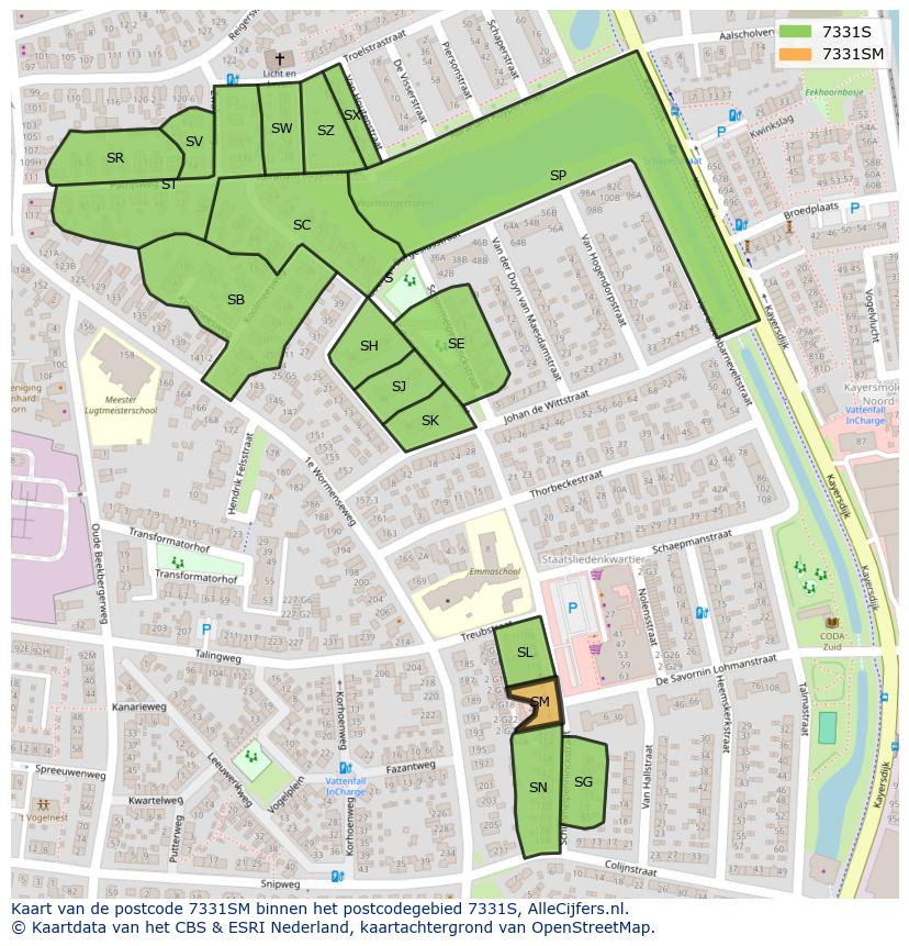 Afbeelding van het postcodegebied 7331 SM op de kaart.