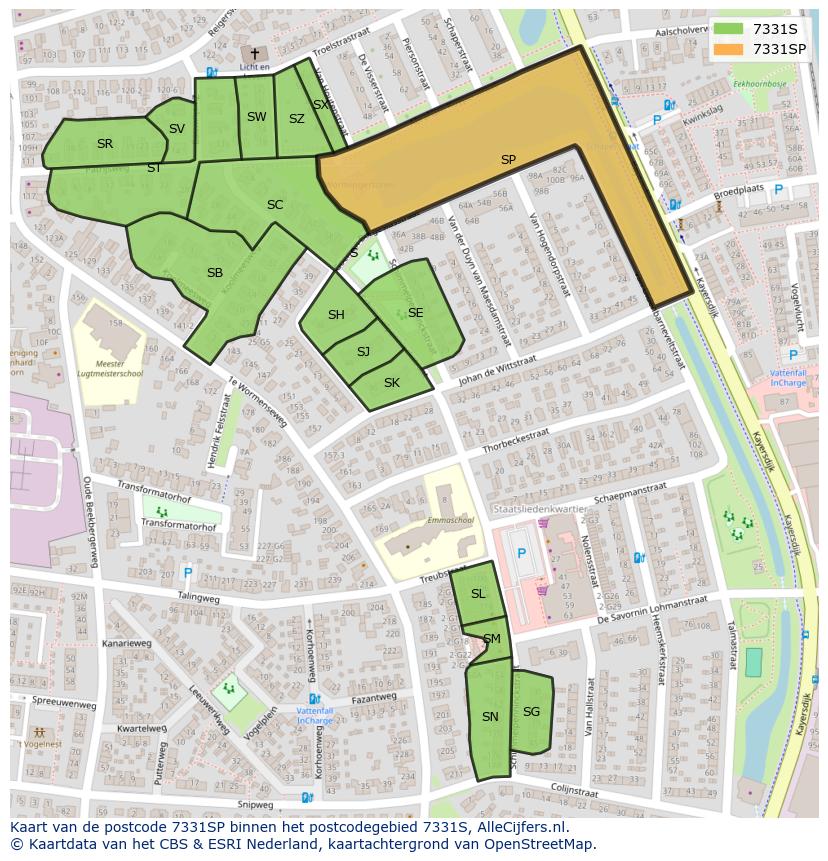 Afbeelding van het postcodegebied 7331 SP op de kaart.